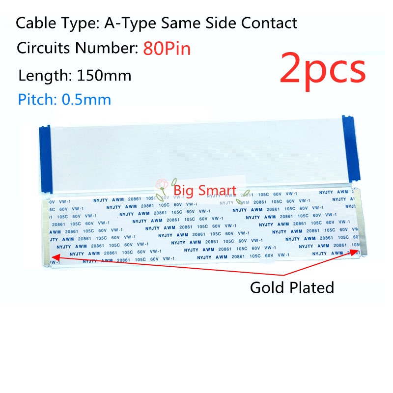 Set 2 Dây Cáp FFC 0.5mm Loại A 50P 60P 80P 60Pin AWM 20861 105C 60V VW-1 Cho Bảng Mạch Logic