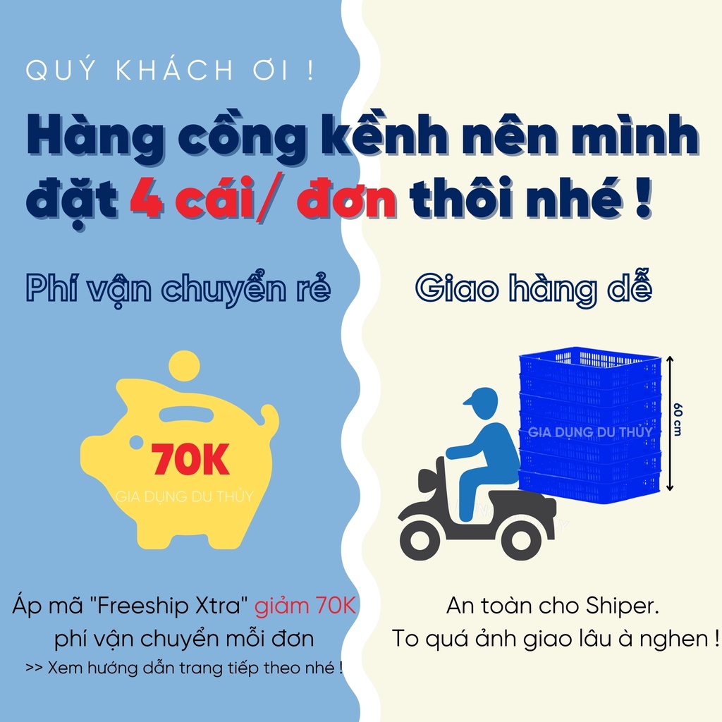 Sóng nhựa hở - rổ nhựa hở 2T5 (61x42x25 cm) cao cấp chống va vỡ, nhựa chính phẩm đẹp, chắc chắn của gia dụng du thu