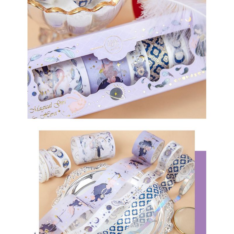 Set 8 cuộn băng dính trang trí washi tape ánh nhũ