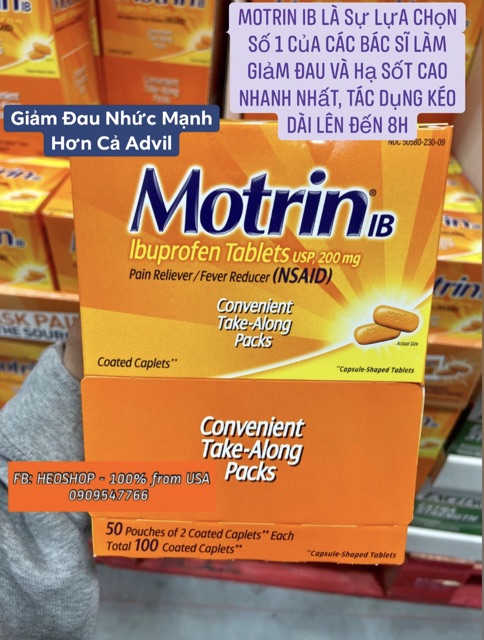 Viên uống Ibuprofen Motrin IB 200mg Mỹ