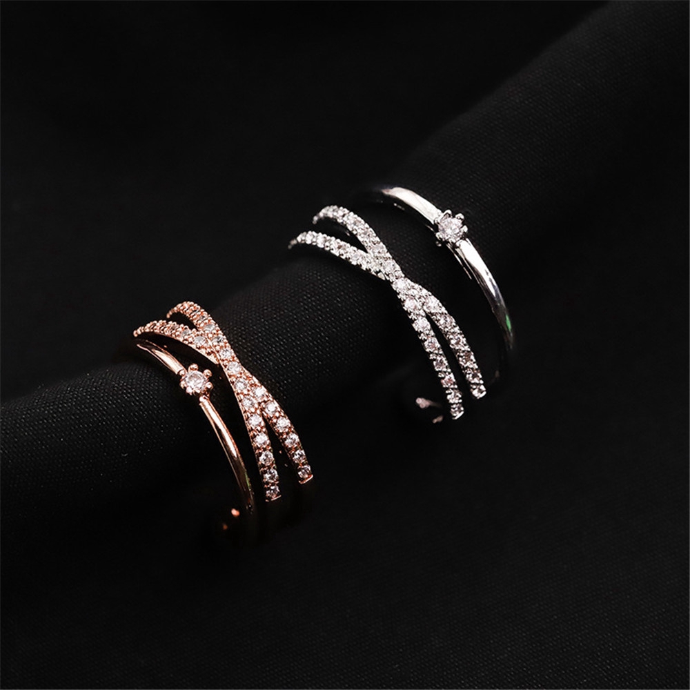 Nhẫn đeo tay kim loại mạ vàng hồng đính đá đơn giản thời trang cho nữ