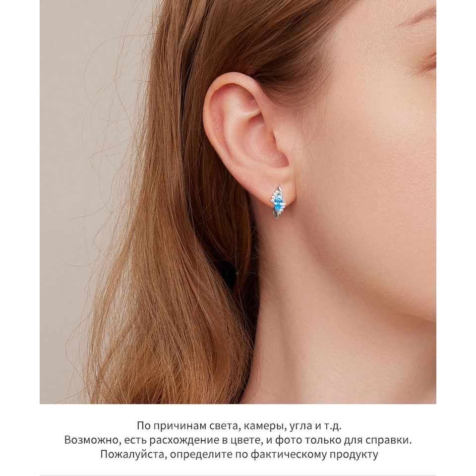 Đôi khuyên tai BAMOER bạc 925 đính đá màu xanh navy đơn giản thời trang cho nữ