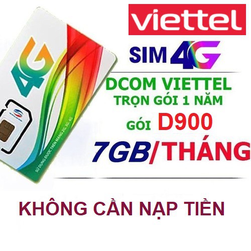 [Miễn phí 12 tháng] Sim 4G Viettel D500 - D900 (5GB-7GB/tháng) Trọn Gói 1 Năm Không Nạp Tiền