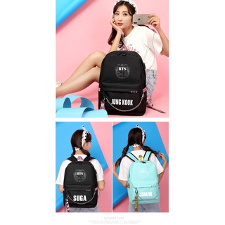 Ba lô BTS 3 màu cơ bản kèm dây sạc strap và dây xích