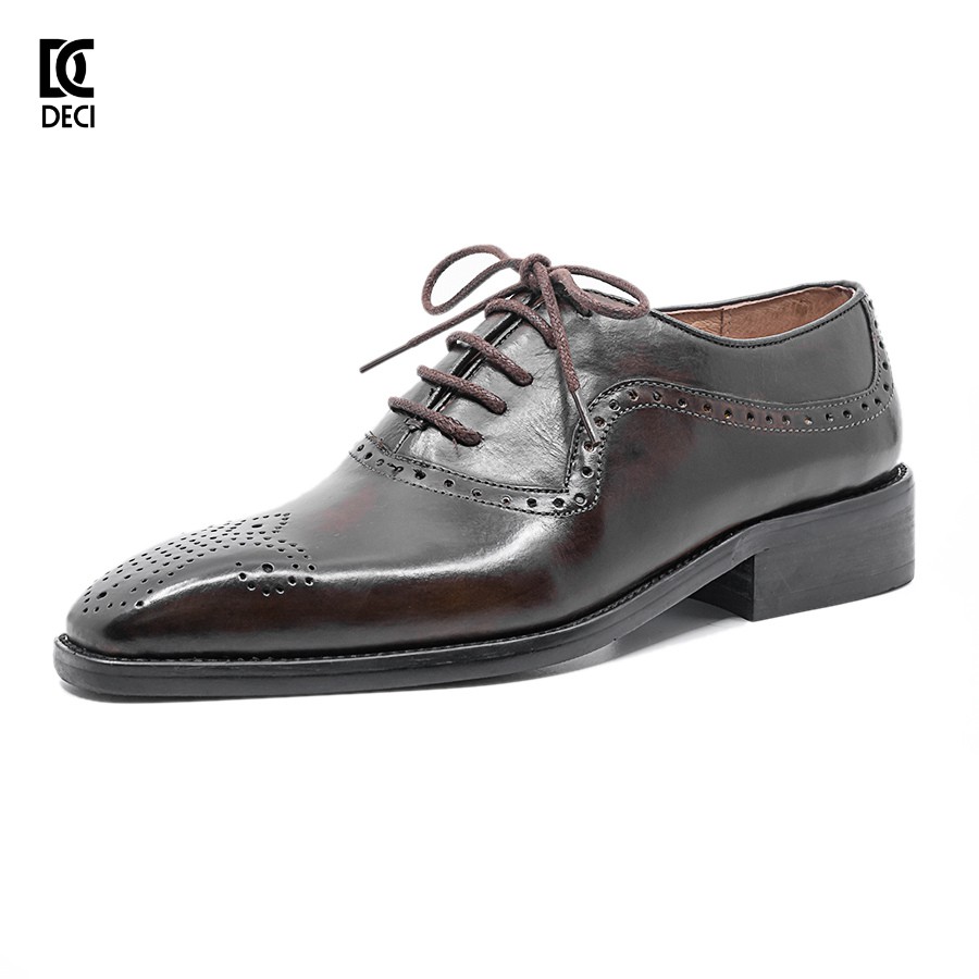 Giày tây nam công sở da nhập khẩu patina DECI brogue 6