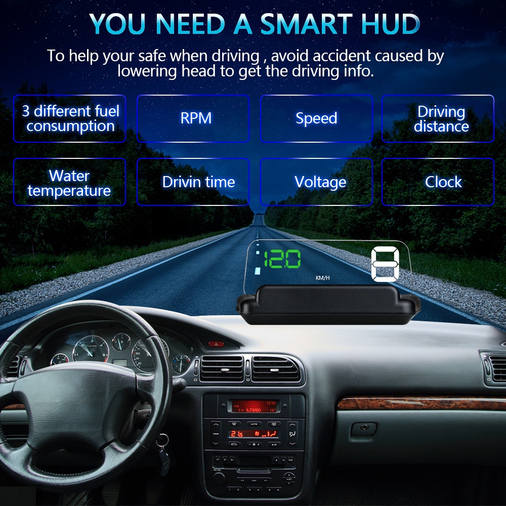 Bộ HUD C500 Hiển Thị Tốc Độ Thông Tin Lên Kính Ô tô HUB OBD -T900 GPS Xe Hơi