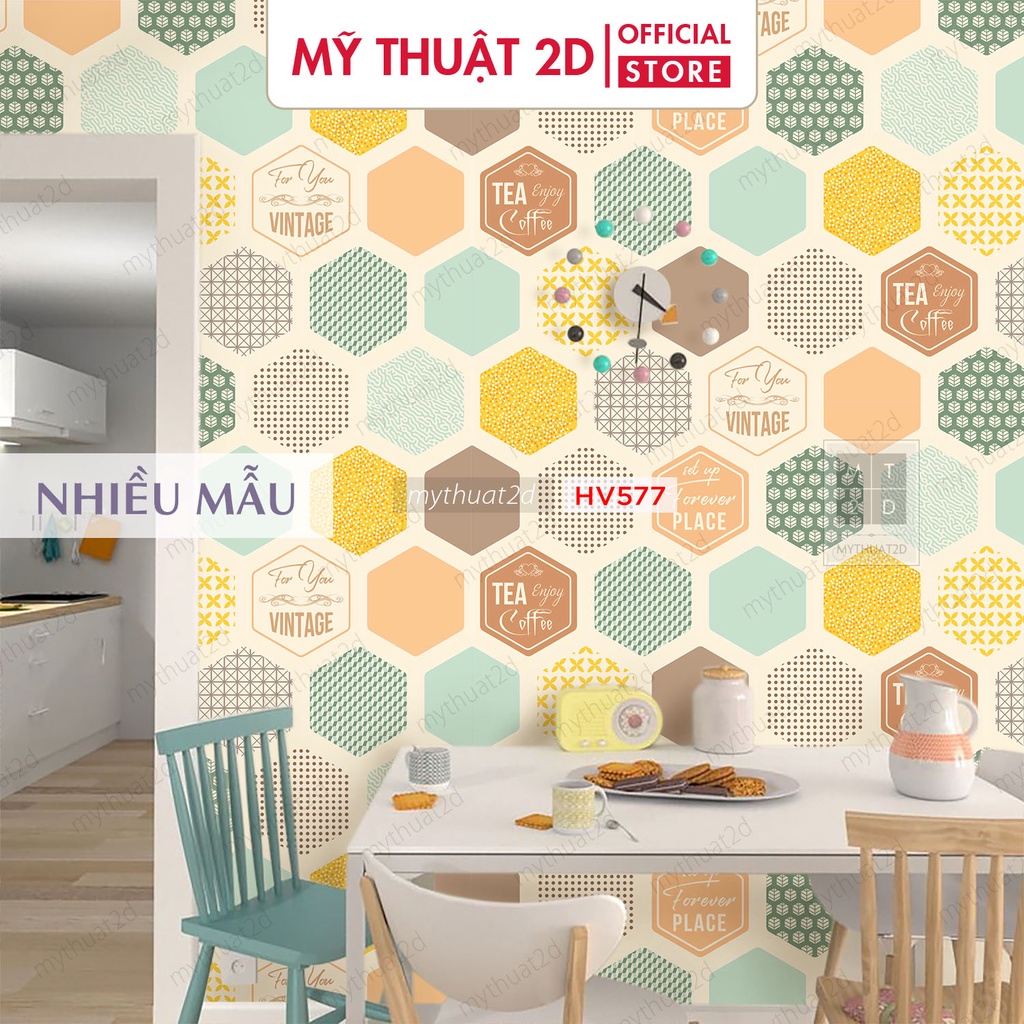 Decal gạch bông mẫu lục giác Vintage dán bếp dán tường