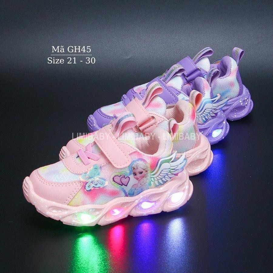 Giày đèn LED phát sáng cho bé gái 1 - 5 tuổi màu hồng họa tiết công chúa Elsa xinh xắn và dễ thương GH45