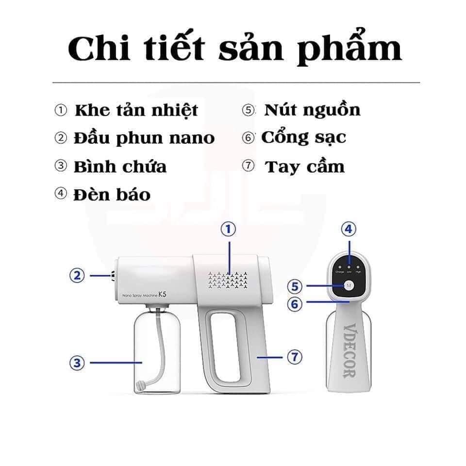 Máy Xịt Sương Cầm Tay, Phun Sương K5 Pro Cao Cấp Bằng Tia Uv - 8 Đầu Phun Nano - BH 12 tháng