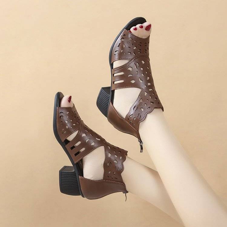 Xăng đan Cao Gót 5cm Hở Mũi Phối Khóa Kéo Thời Trang Mùa Hè Cho Nữ