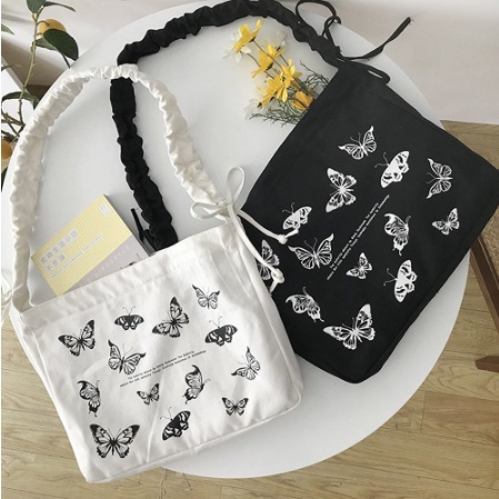 Túi Tote Canvas Đeo Chéo Dây Rút Có Khóa Kéo Ngăn Phụ Thời Trang Nữ Tính Phong Cách Hàn Quốc - Hazis Store