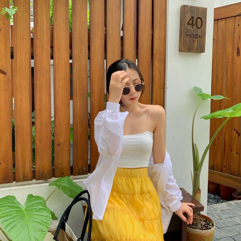 Áo hai dây chất thun cotton cao cấp croptop dáng ngắn thiết kế T-Ju, màu đen, trắng, dáng ôm basic (trơn hạ mi) | BigBuy360 - bigbuy360.vn