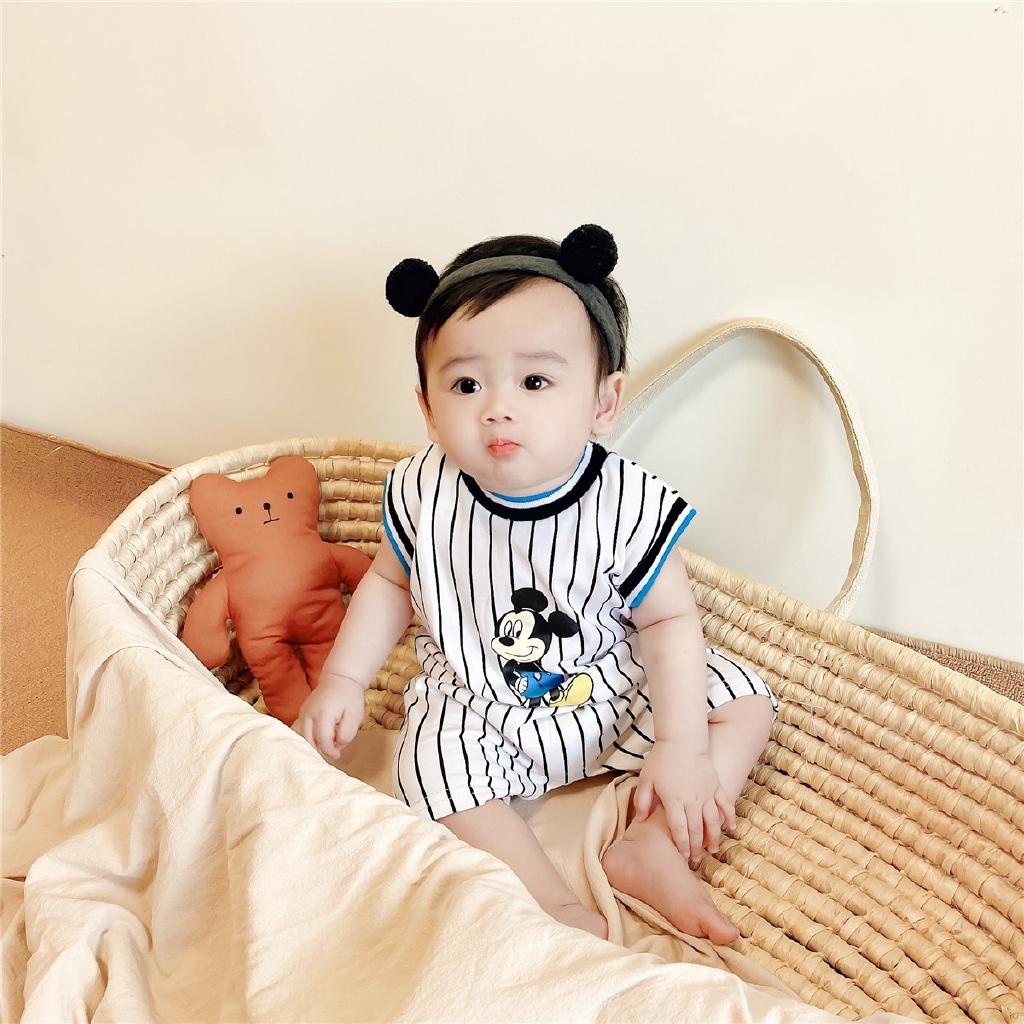 Bộ Áo Liền Quần Ngắn Tay In Hình Chuột Mickey Đáng Yêu Cho Bé