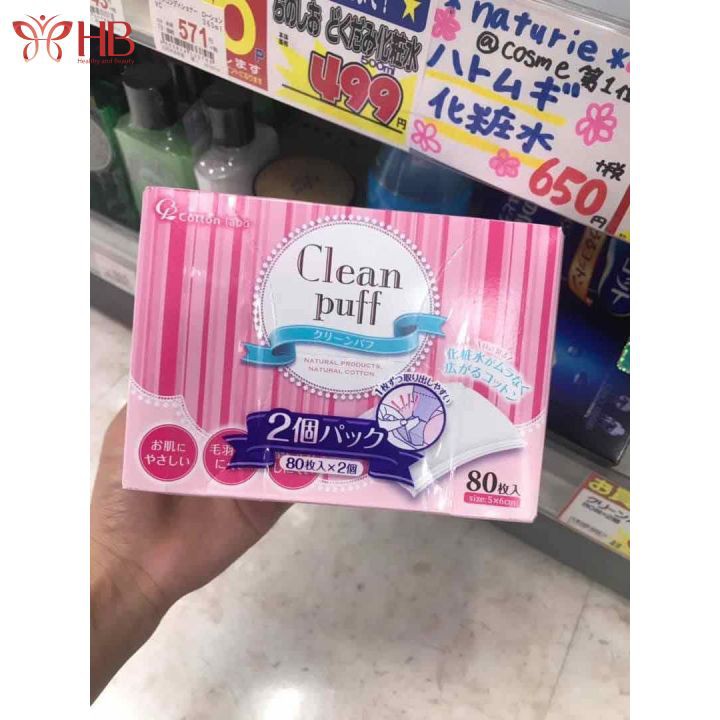 Bông tẩy trang cao cấp số 1 Clean Puff Nhật Bản 80 miếng/ hộp