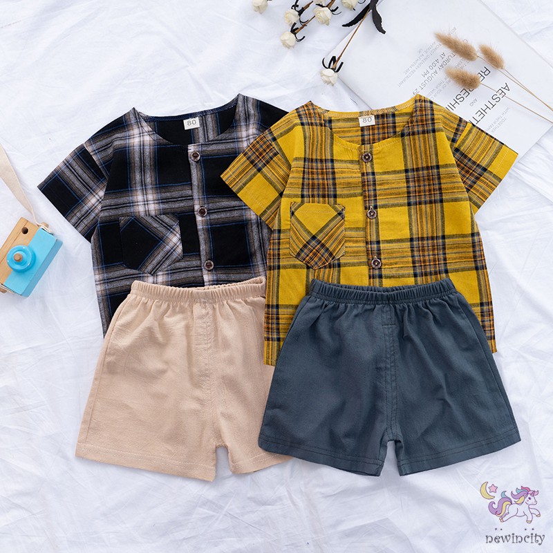 Set Áo Ca Rô + Quần Short Thời Trang Cho Bé Trai