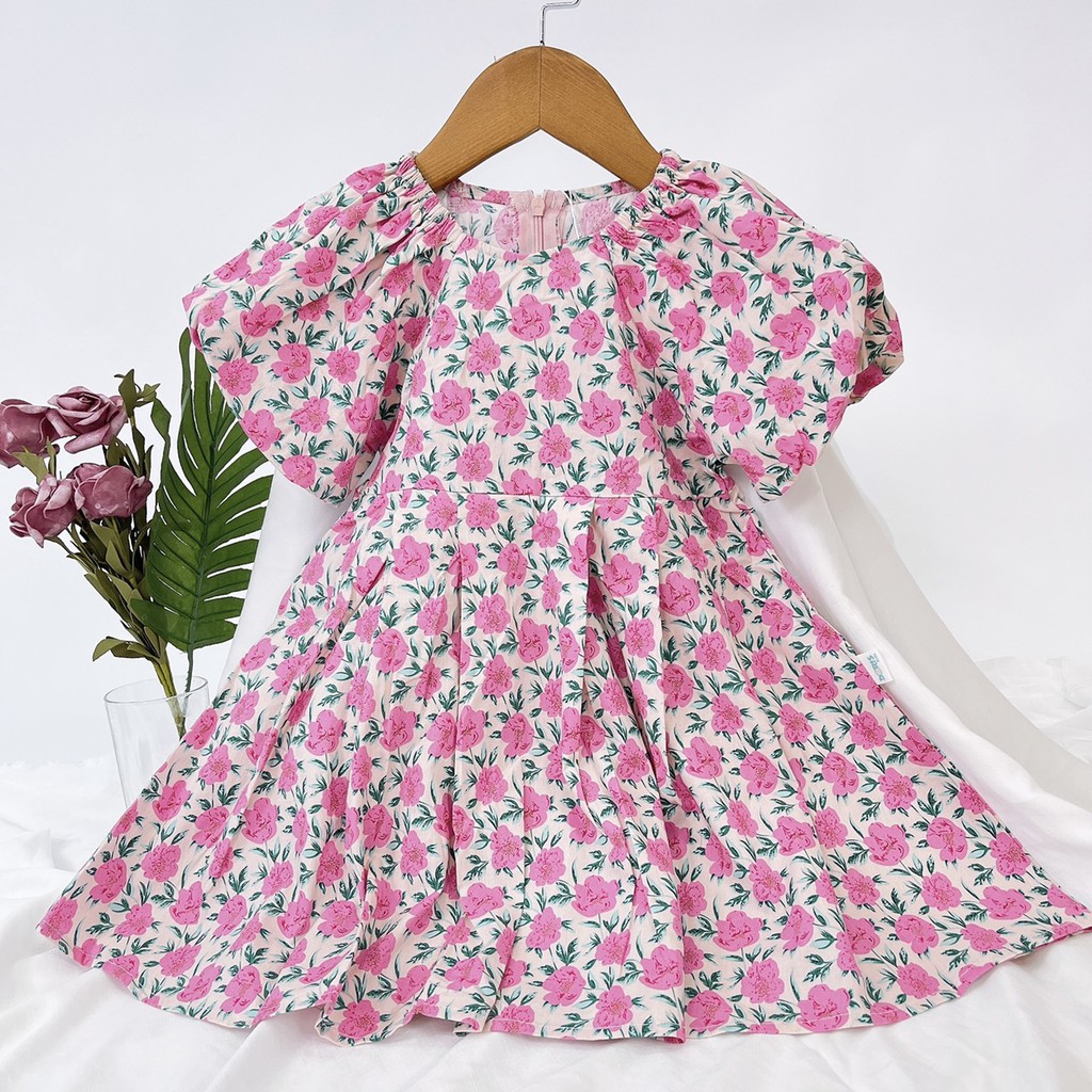 Váy Bé Gái Chất Thô Cotton Tay Nhún Điệu Đà Doris Kids