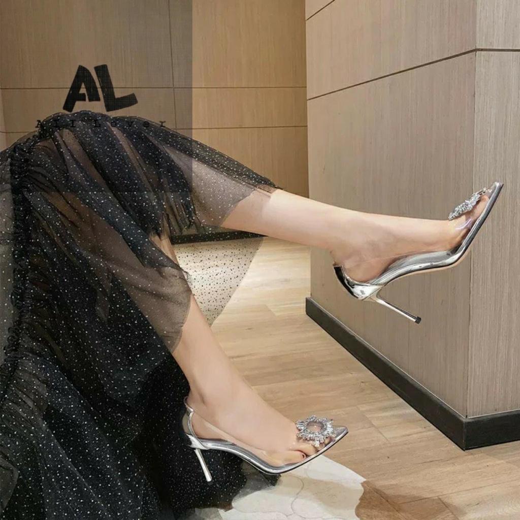 GIÀY CAO GÓT ALI LOVER - GIÀY NỮ MŨI NHỌN MICA TRONG 9 PHÂN - CAO GÓT BÍT MŨI NỮ TAG ĐÁ 9CM - AG221181