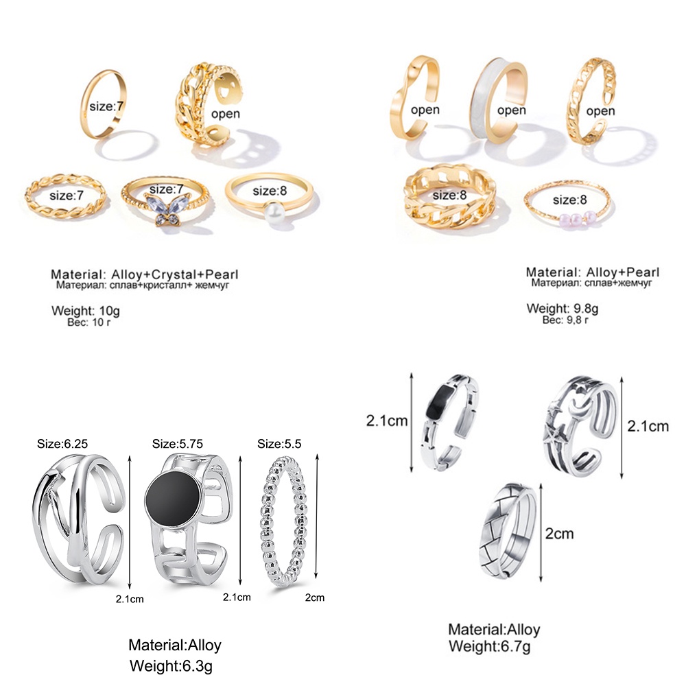 iF YOU Bộ nhẫn màu bạc/màu vàng phong cách retro thời trang Hàn Quốc cho nữ