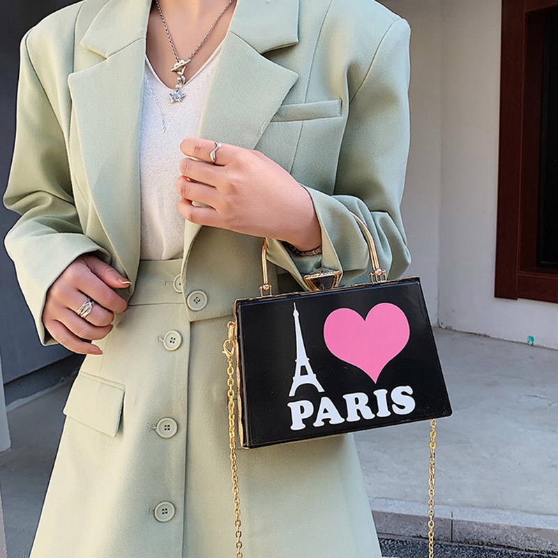 IELGY Túi Đeo Vai Bằng acrylic In Họa Tiết Trái Tim Thời Trang Cho Nữ