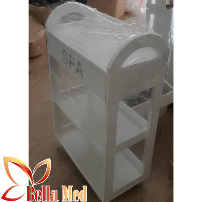 KỆ GỖ SPA MÀU TRẮNG 3 TẦNG