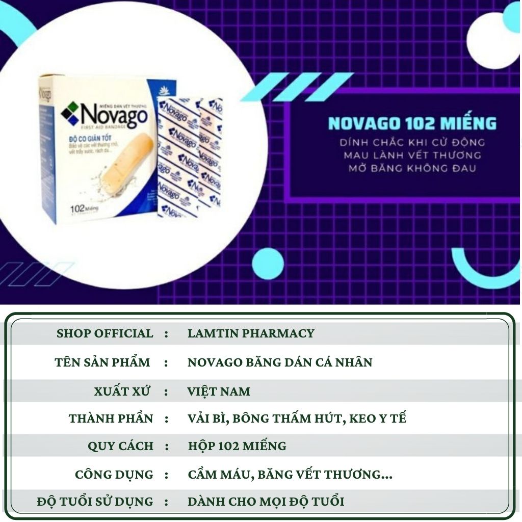 Băng vết thương cá nhân novago - băng dính y tế chống nước, bằng vải, sơ cứu khi đứt tay