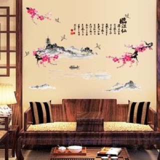 Decal dán tường cành hoa đào cổ thụ