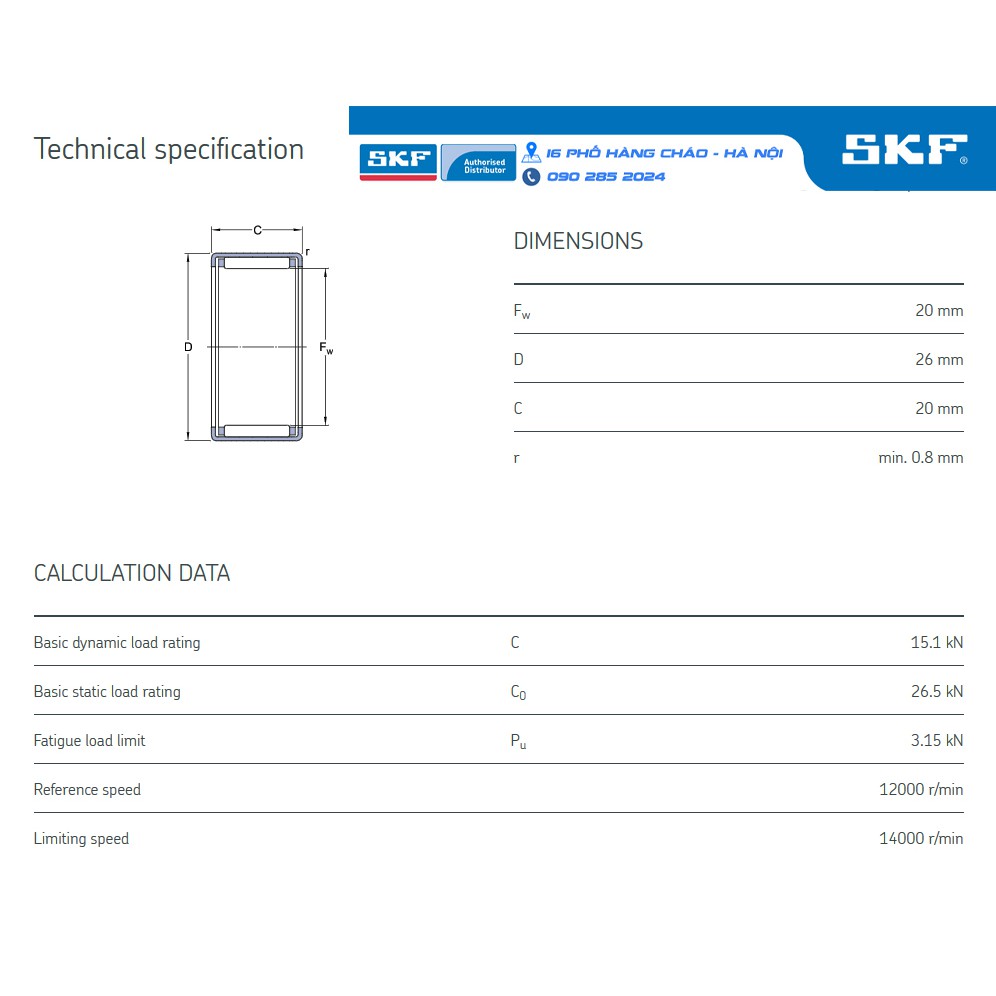 VÒNG BI SKF HK 2020 chính hãng