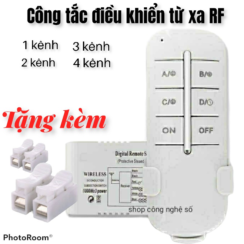 Công tắc điều khiển từ xa RF kèm remote sóng RF 315mhz 1 2 3 4 kênh xuyên tường TuoXim tặng kèm cút nối