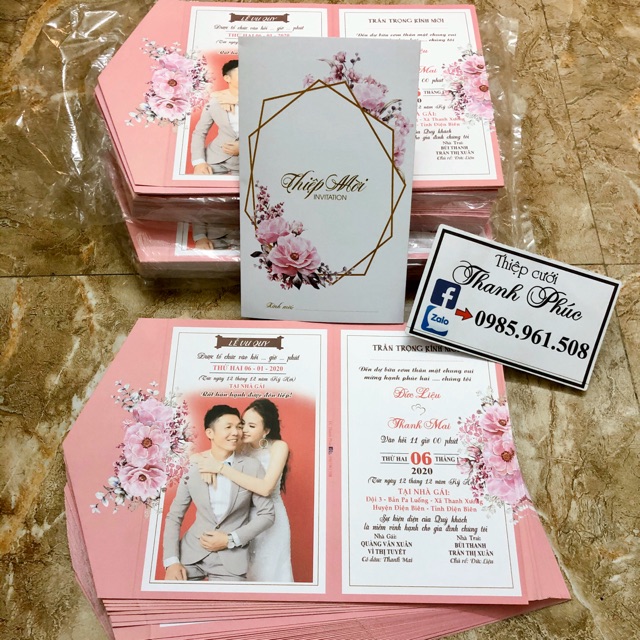 Thiệp Cưới Hoa Đào (Công In Nội Dung Hoàn Thiện)