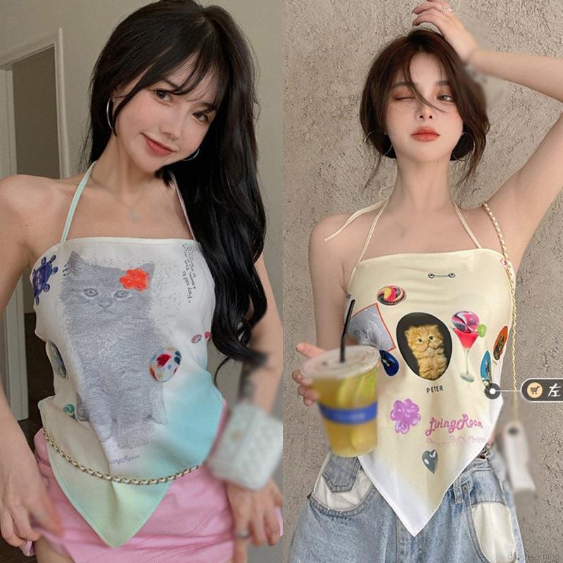 Áo Hai Dây In Hình Hoạt Hình Phong Cách Hàn Quốc Gợi Cảm Cho Nữ