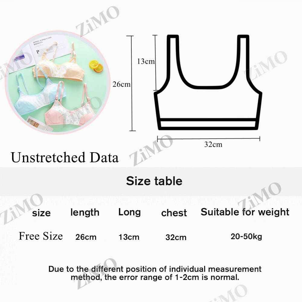 ZiMO  NEW Floral Girl Cute Cotton Bra Teen Girl Bra Training Bra with Chest Pad Row Hook Underwear