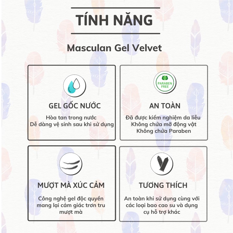 Gel bôi trơn cao cấp Masculan Velvet - Tạo độ mượt tự nhiên - Gốc nước - Không chất bảo quản - An toàn - 50ml