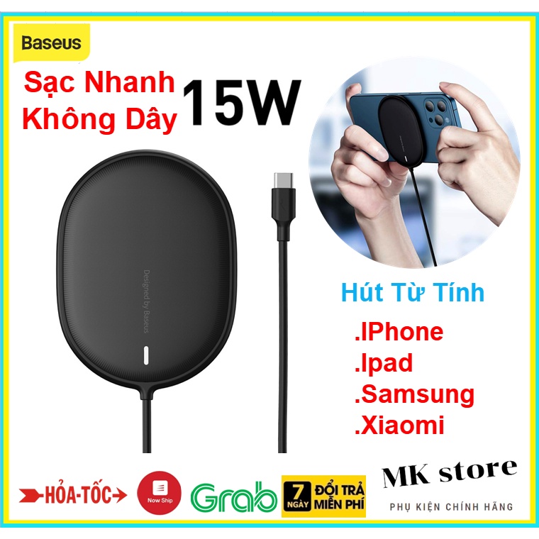 Đế sạc nhanh 15W không dây có nam châm Baseus Light Magnetic Wireless Charger dùng cho iPhone 12/11/XS Max và Android (