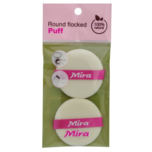 Bông phấn trang điểm quai hồng Mira Round Flocked Hàn Quốc - Hàng chính hãng