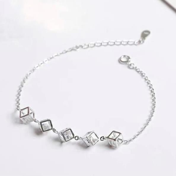 Lắc Tay Bạc ❤️FREESHIP❤️ Lắc Tay Nữ Chuỗi Lập Phương
