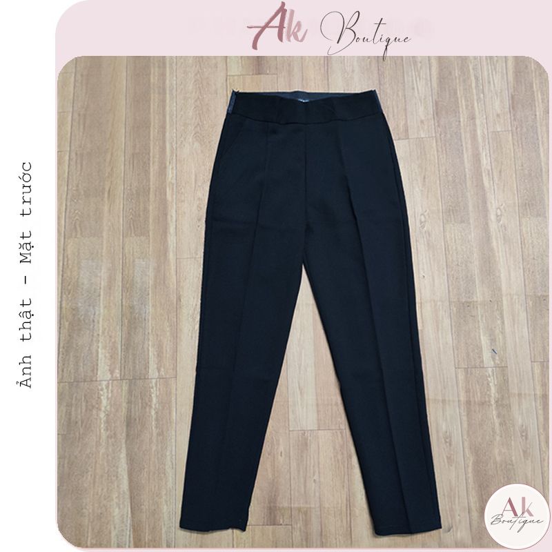 Quần tây nữ lưng thun cạp lưng cao dáng baggy suông dài kiểu basic màu đen khoá sườn mặc đi học sinh viên đi làm công sở | BigBuy360 - bigbuy360.vn