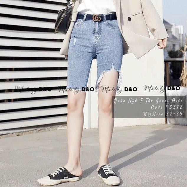 Quần Bò Co Giãn 7 Tấc / Quần Bò Lửng Size Đại Giãn - Quần Jeans Ngố Big Size 32~36 Lưng Cao  ༷