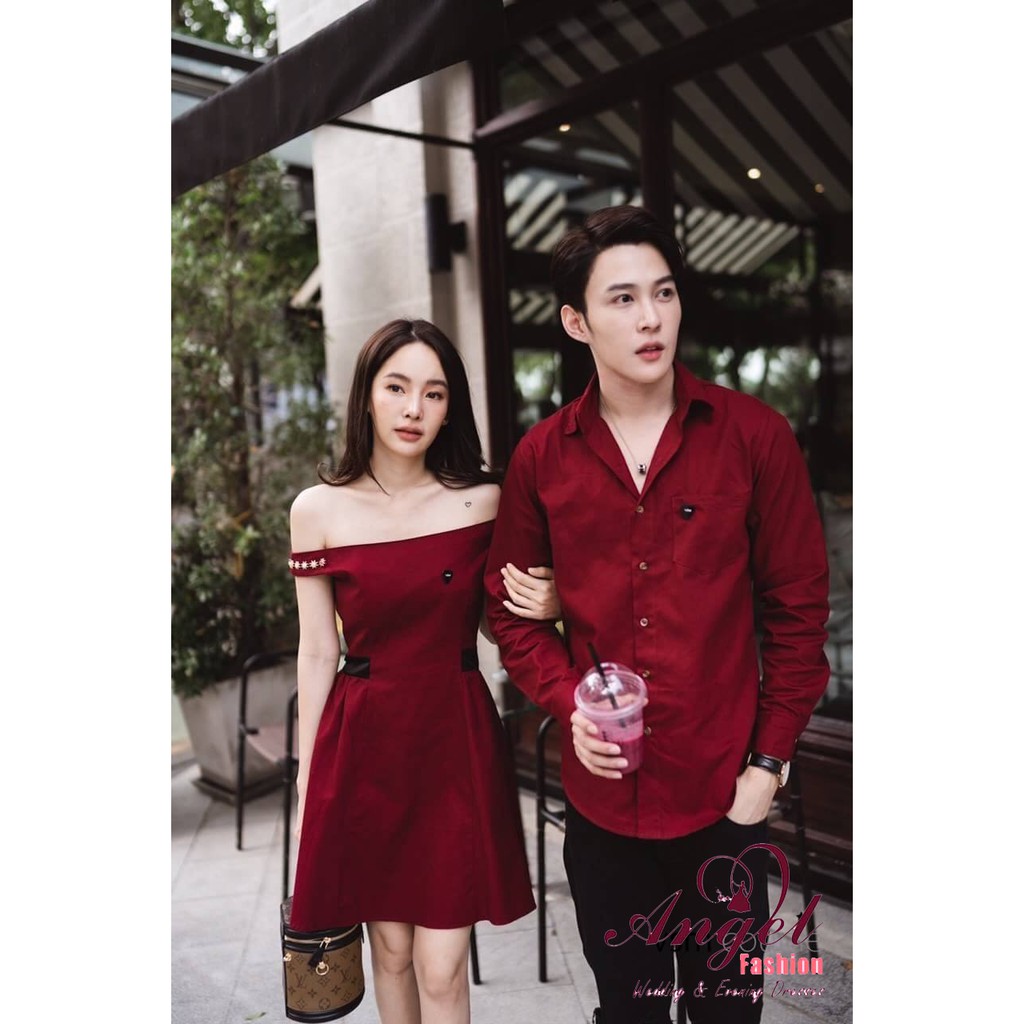 [Freeship] Set đồ đôi áo sơ mi nam đầm nữ couple, cao cấp thời trang hàn quốc Noble  AG21 (kèm ảnh thật)