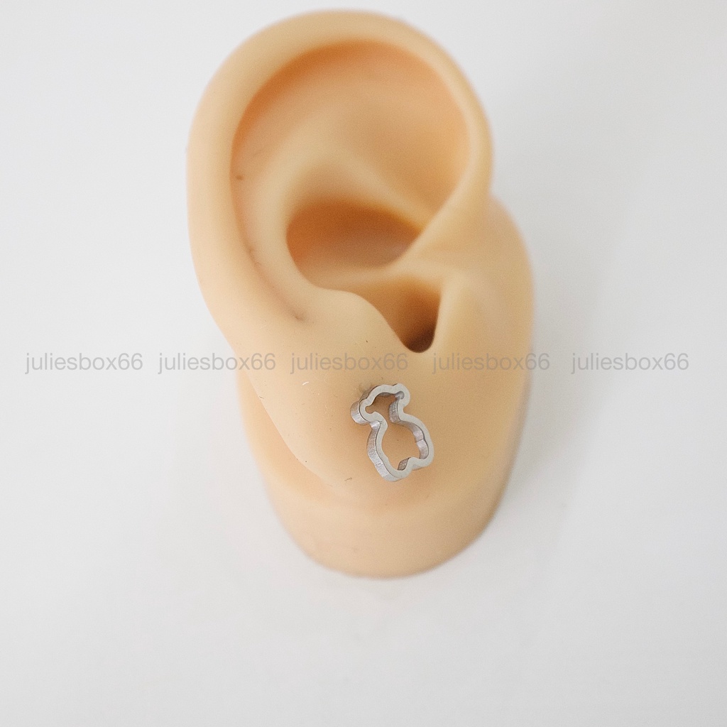 [Bán Theo Chiếc] Khuyên Tai Nam Nữ Hình Gấu Teddy Bear Đuôi Gài Unisex Titan Cá Tính Bông Tai Julies Box 66