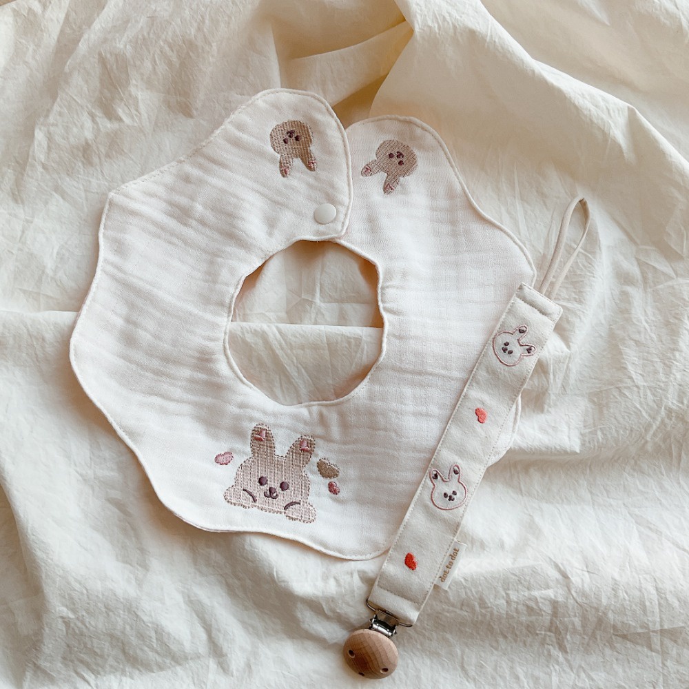 Yếm Ăn Vải Cotton Gauze Thêu Hình Động Vật Chống Thấm Nước Dành Cho Trẻ Sơ Sinh