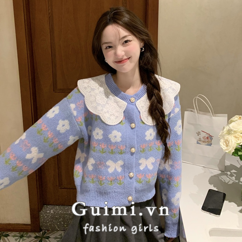 NZN Áo khoác cardigan dệt kim tay dài cổ búp bê phong cách Hàn Quốc thời trang mùa thu mới dành cho nữ