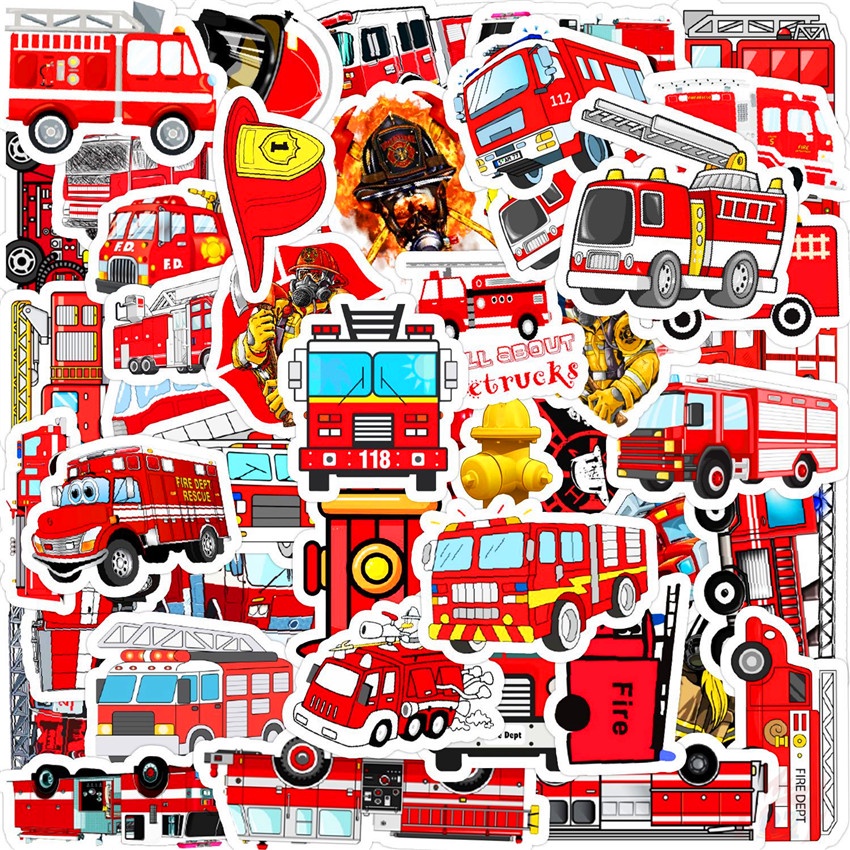 ❉ Sticker Dán Trang Trí Xe Cứu Hỏa Series 01 Chất Lượng Cao ❉ Bộ 50 Sticker Chống Thấm Nước Họa Tiết Doodle Hợp Thời Trang