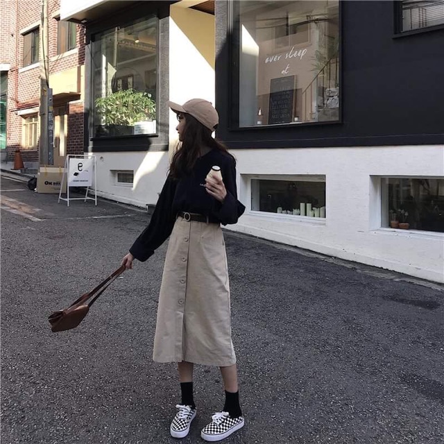 CÓ SẴN SIZE M , L # KEM & NÂU S,M] Váy dài phong cách vintage ulzz9ang 2018 - V141 | BigBuy360 - bigbuy360.vn