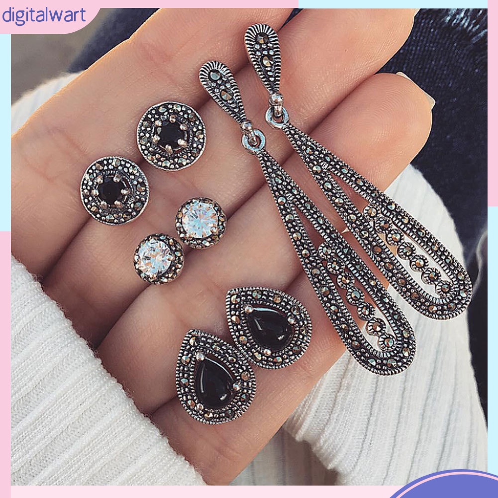 Set 4 Đôi Khuyên Tai Kim Loại Đính Đá Thời Trang Cho Nữ