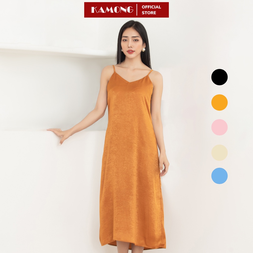 Đầm hai dây nữ dáng suông dài maxi KAMONG vải lụa nhung. - Hàng mới về