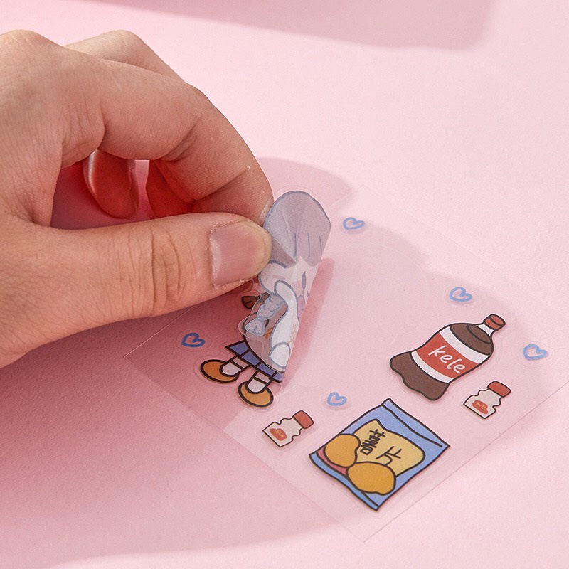 Z0745 Tách set full mẫu Hộp 100 tấm sticker PET cắt sẵn chống nước cute nhiều màu
