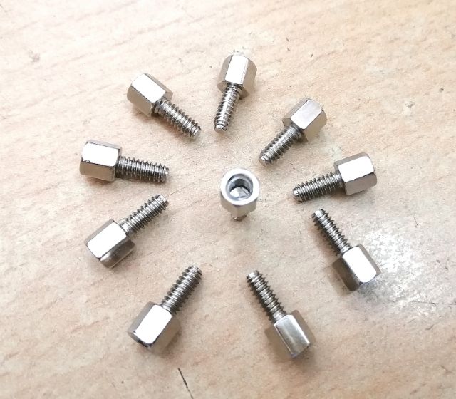 Bộ 10 đinh ốc trụ kim loại, Ê cu  6 cạnh lục giác M3 dùng cho DB9 DB15 DB25 DB37 RS232 VGA COM