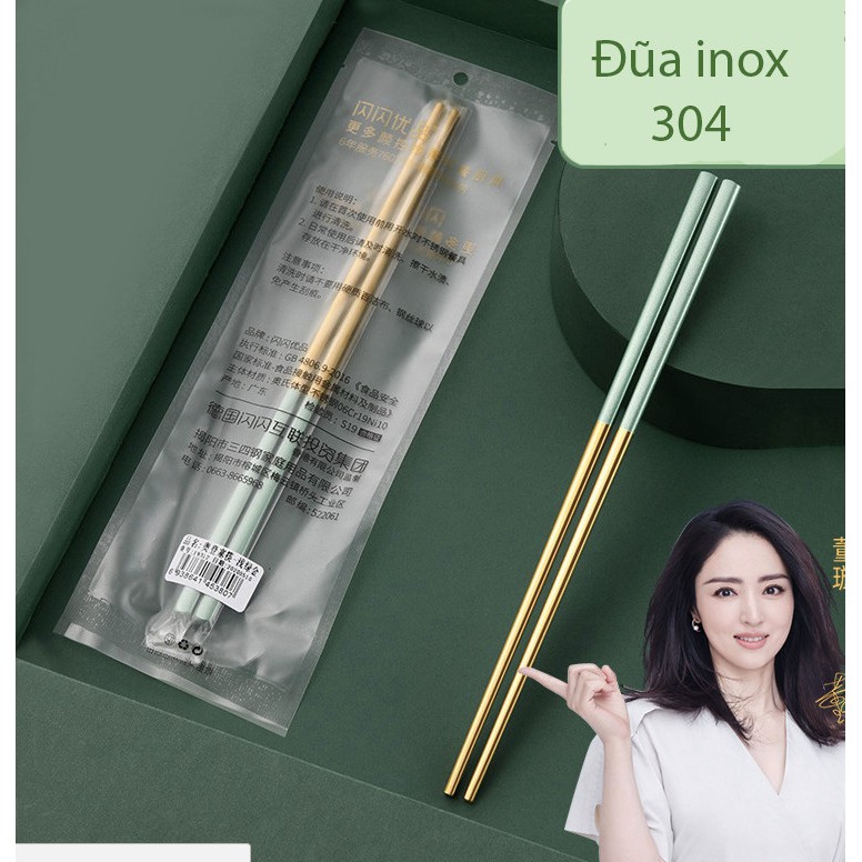 Đôi đũa inox 304, đũa ăn cơm cán xanh ♥️𝑪𝑨𝑶 𝑪𝑨̂́𝑷♥️ Đũa inox cán xanh mint sang trọng