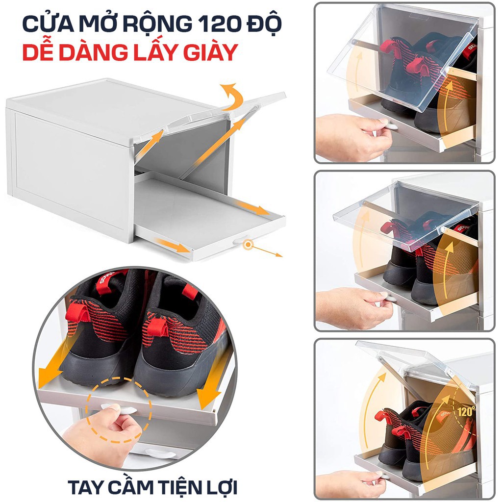 áo balo 02 Box đựng giày nhựa cứng có ngăn kéo thông minh KYS - Màu Trắng - Size Lớn