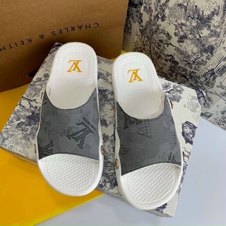 dép lv nam đế cao su nguyên khối quai da, dép nam Fullbox hàng có sẵn.